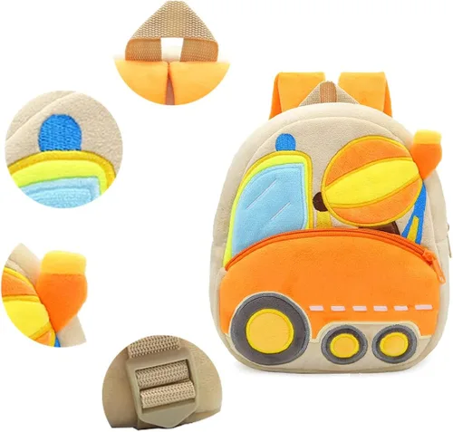 Vista 5 de NICE CHOICE Camión de peluche para niños pequeños, excavadora, mezcladora de excavadora, mochila para niños y niñas