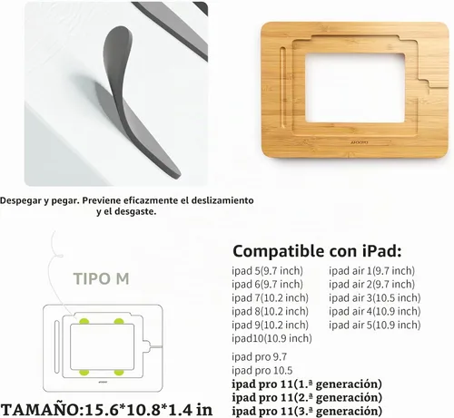 Vista 7 de AFOOYO Soporte de dibujo de bambú para tableta, portátil y ajustable, 5 ángulos, soporte elevador para laptop, soporte de lectura de libros