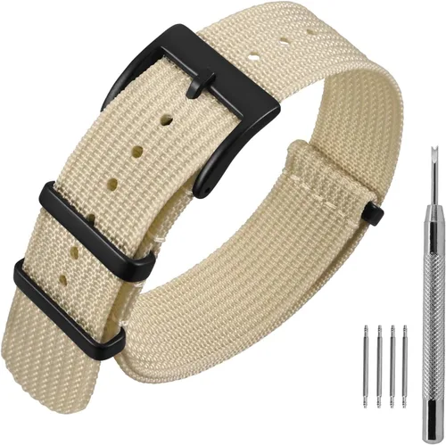 Vista 18 de ANNEFIT - Correa de reloj de nailon de 16mm 18mm 20mm 22mm, correas de reloj militares impermeables de una pieza con hebilla resistente
