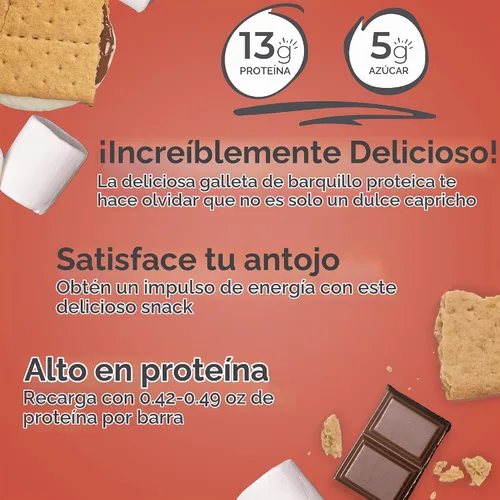 Vista 2 de Barritas de proteína Power Crunch, snacks altos en proteínas con delicioso sabor, S'Mores, 1.4 onzas (12 unidades) (Paquete de 2)