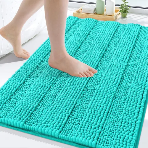 Vista 25 de Grandaily Alfombras de baño de felpilla a rayas de 24 x 16 pulgadas, extra gruesas y suaves, absorbentes, parte trasera de goma, alfombra de ducha