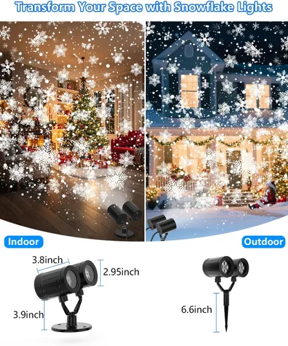 Vista 7 de AKSDA Proyector de Luces de Copo de Nieve de Navidad para Exteriores, Doble Cabezal Mejorado 2025, Rotación de 360°, Impermeable IP65, Función