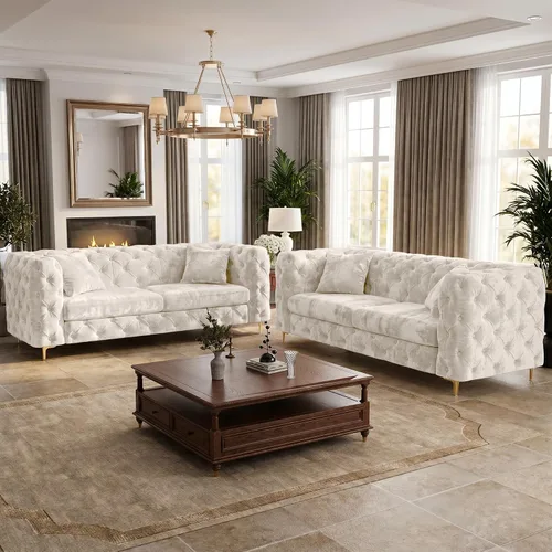 Vista 5 de DAMAIFROM - Sofá de 190 cm de Terciopelo con Botones Tuflados, Sofá Chesterfield de Estilo Moderno de Media Siglo con Altos Respaldo y Patas