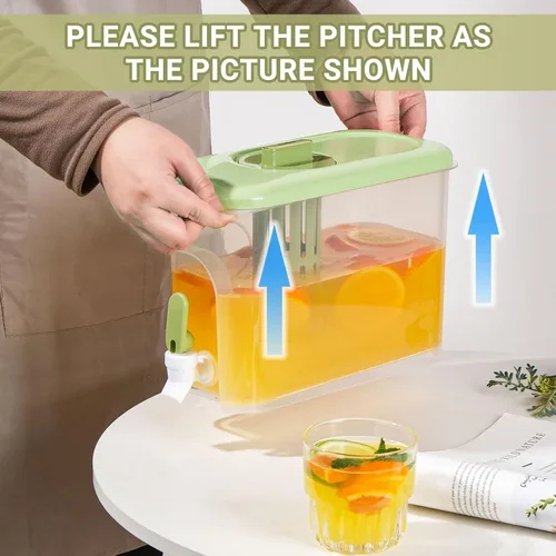 Vista 6 de Dispensador de bebidas de 1 galón para refrigerador, recipiente de agua con grifo, dispensador de agua de galón mejorado, jarra de té helado