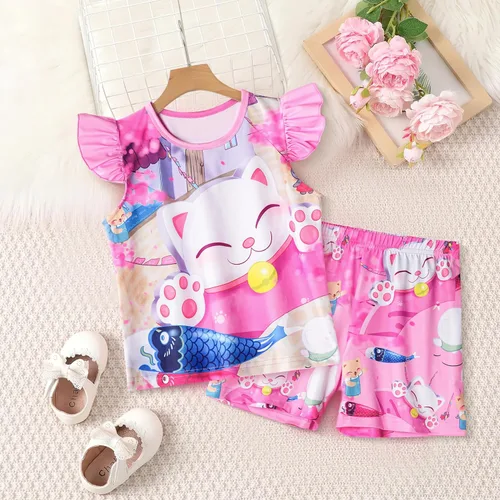 Vista 3 de LQSZ Conjunto de pijamas para niñas pequeñas, regalos para niñas pequeñas, pijamas de verano para niños pequeños de 2 a 12 años