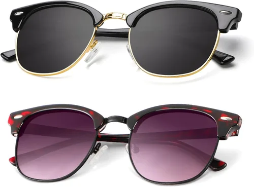Vista 67 de KALIYADI Gafas de sol polarizadas para hombres y mujeres, marco semi sin montura, para conducir con bloqueo UV A01-(1 Pack) Tortuga Mate G15