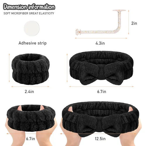 Vista 6 de CERETIA Juego de lavado facial – diadema, pulseras con soporte, toallas de muñeca de spa absorbentes de microfibra