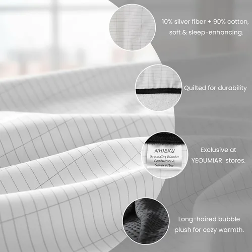 Vista 3 de Manta Grounding para aliviar el dolor y dormir más profundo, sábana de cama Earth Connect con fibra de plata, manta esponjosa, regalos para mujeres