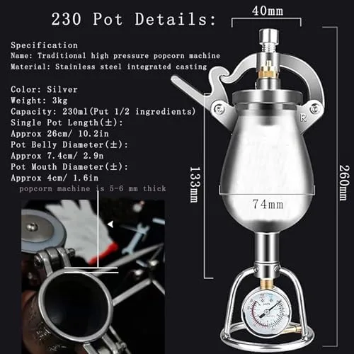 Vista 8 de Mini máquina de palomitas de maíz de acero inoxidable de 3.4 fl oz, máquina de mano vintage para reuniones familiares, diversión de fiesta, fácil
