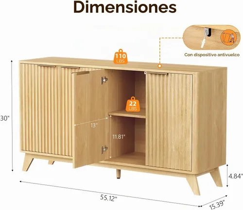 Vista 3 de VINGLI Moderno soporte de TV para televisores de 65 pulgadas, centro de entretenimiento de madera de 55 pulgadas con estantes ajustables, soporte