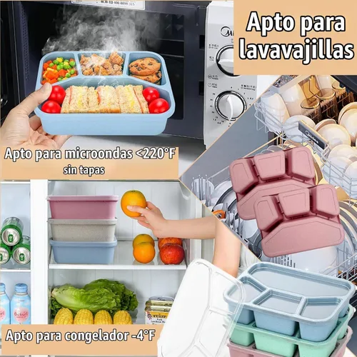 Vista 2 de Caja Bento de 15 piezas, juego de 4 compartimentos para adultos, lonchera Bento de paja de trigo, caja de almuerzo reutilizable, para microondas