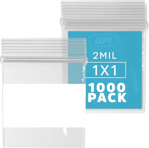 Vista 39 de GPI - Mini bolsas con cremallera de 1 x 1 pulgada, paquete de 100 bolsas de plástico transparente con cierre con cremallera con bloque blanco