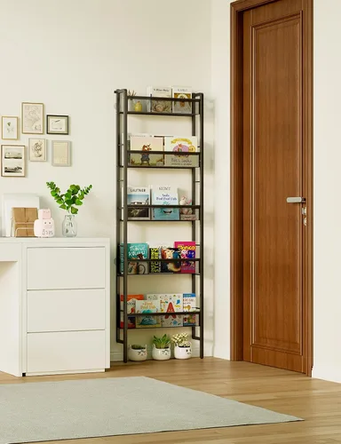 Vista 2 de B8 Kids Bookshelf Wall Mounted, 5-Tier Wall Bookshelf for Kids, Children's Bookcases Organizer for Toys and Books, Metal Toddler Book Shelves for