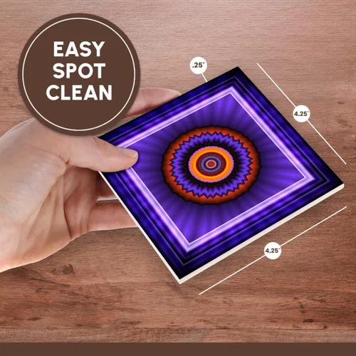 Vista 7 de 3dRose CST_24846_3 Mandala 12 Azul Rojo Oro Brillante Energía Energía Energía Meditación-Cerámica Posavasos Juego de 4