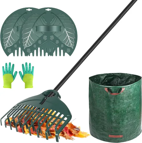 Vista 8 de ORIENTOOLS Rastrillo de hojas ajustable de 69 pulgadas con mango de 5 secciones, cabezal de plástico duradero de 26 dientes, diseño de doble uso que