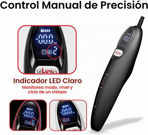 Vista 5 de LeLuv Magna LCD Controlador de bomba de vacío portátil inteligente USB recargable Modos programables o manuales - Silicona negra lisa