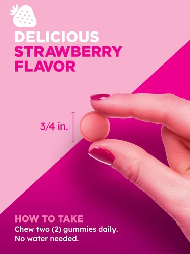 Vista 3 de Gomitas de uñas para la piel del cabello, 60 unidades, colágeno grande, vitaminas sin OMG y sin gluten para mujeres, sabor a fresa, de Pink