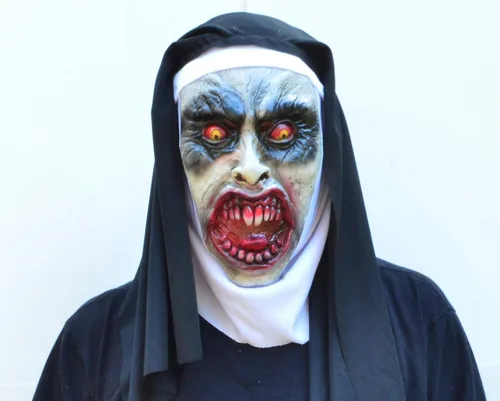 Vista 4 de Acid Tactical VALAK - Máscara de látex espeluznante de película de monja con velo de capucha