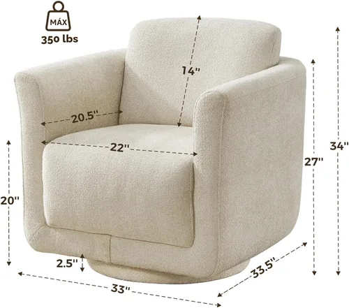Vista 3 de Silla giratoria decorativa, silla giratoria de barril de felpilla de 360° para sala de estar, silla de rincón de lectura para dormitorio, espacios