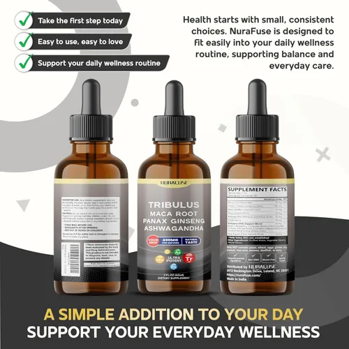 Vista 9 de Tribulus orgánico, raíz de maca, panax ginseng, Ashwagandha gotas líquidas – 1670 mg por porción, ultra potente, sabor natural, fabricado en Estados
