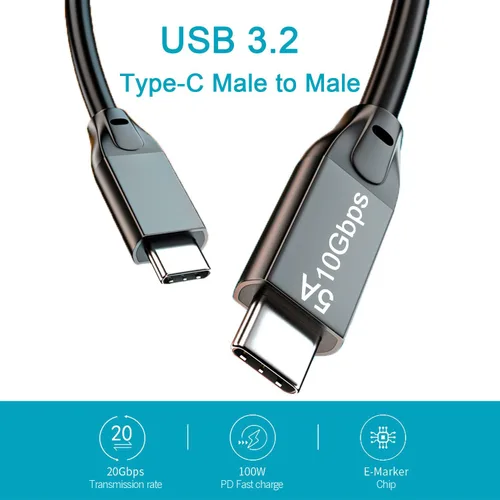 Vista 2 de Cable USB C a USB C 3.1 de 6.6 pies, cable USB 3.1 Gen 2 de 10 Gbps, cable de monitor 4K @60Hz y carga rápida de 100 W con marca E para Thunderbolt