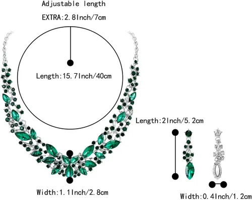 Vista 4 de BriLove Conjunto de collar y aretes colgantes de cristal austriaco para mujer