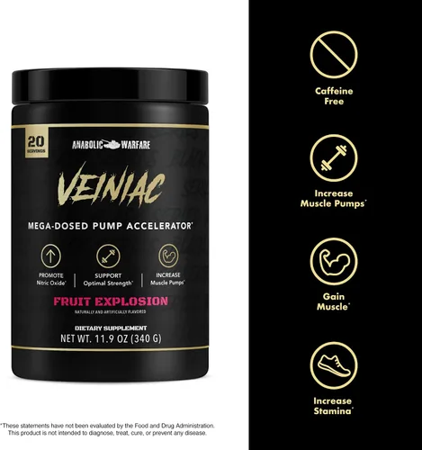 Vista 4 de Anabolic Warfare Veiniac - Suplemento activador de bomba muscular sin estimulantes antes del entrenamiento con L-citrulina, betaína anhidra