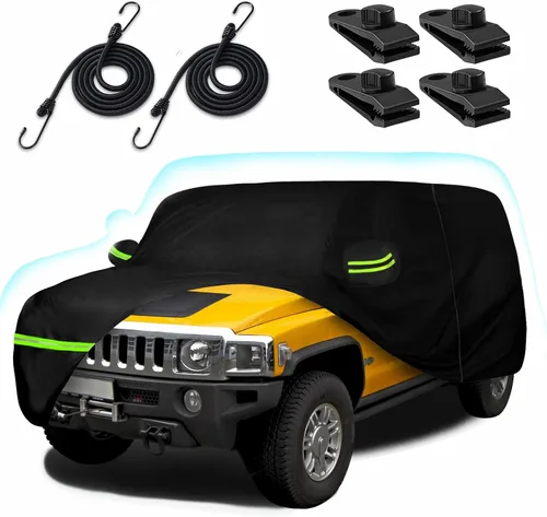 Vista 13 de Funda de automóvil de 6 capas para Hummer H2 SUV 2002-2009, 210T, impermeable, sol, lluvia, UV, polvo, nieve, protección al aire libre, H2, cubierta