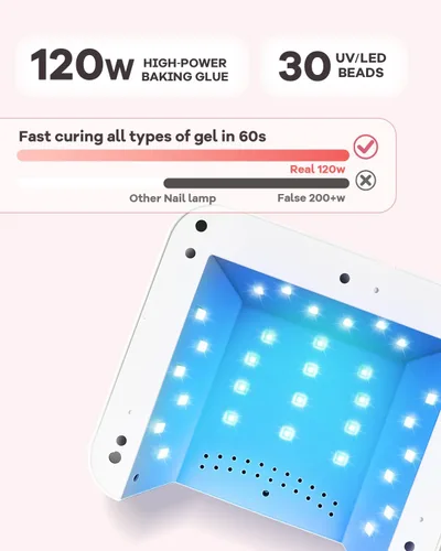 Vista 6 de Lámpara de uñas LED UV recargable profesional, secadora de uñas UV inalámbrica para esmalte de gel con 3 ajustes de temporizador (30/60/90s), sensor