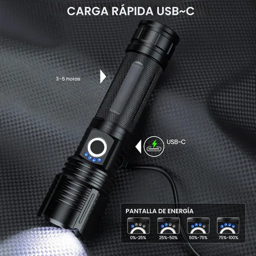 Vista 5 de BEFAMALI Paquete de 4 linternas recargables de alto lúmenes, luz de flash de 99000 lm, linternas LED brillantes ajustables con 5 modos y cable USB