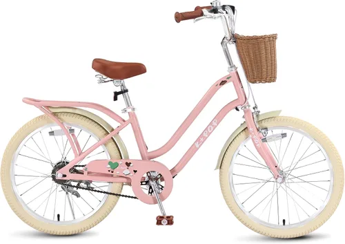 Vista 9 de Bicicleta de 20 pulgadas para niñas con canasta, bicicleta para niños de 7 a 12 años, bicicleta de crucero de playa verde y rosa para niñas, frenos