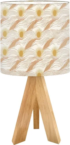 Vista 9 de Tripod Table Lamp Boho Vintage Flower Shape Stripe Circles Curved Lines Bedside Lamps Small Lamp Nightstand Lamp with Linen Lampshade Table Lamps