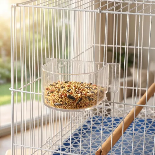 Vista 8 de Comedero de alimentos para jaula de pájaros, 2 piezas: tazas de agua de semicírculo grueso transparente – Caja de recipiente de platos pequeños