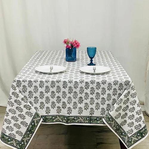 Vista 213 de Ridhi Mantel cuadrado con estampado de bloques de mano de caléndula ámbar