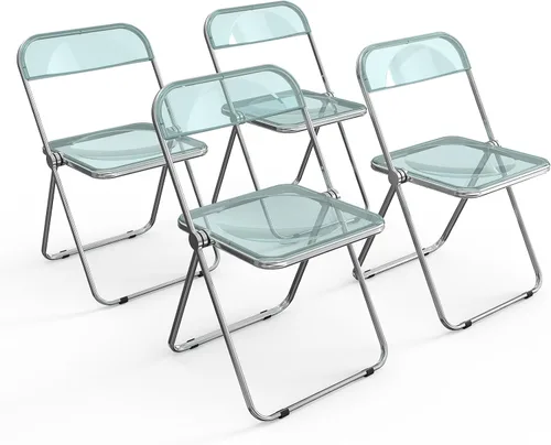 Vista 9 de VINGLI Paquete de 2 sillas plegables de acrílico, silla transparente plegable y apilable, panel de plástico y marco cromado de metal, capacidad