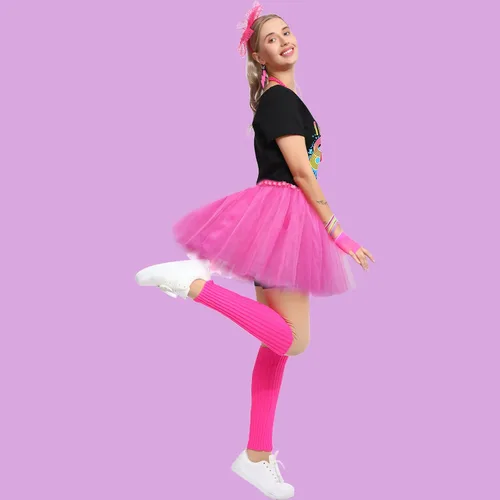 Vista 3 de Sincere Party Women's 80s Costume Set Cotton T-Shirt,Pants,Tutus,Leg Warmers,Gloves,Necklace,Bracelets,Headband,Earrings