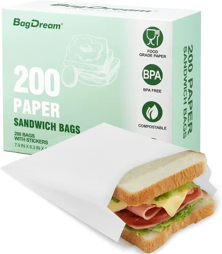 Vista 7 de BagDream Bolsas de papel para sándwich de 7.9 x 6.3 x 1.96 pulgadas, 200 unidades, bolsas de papel reciclables para cocina, sellables