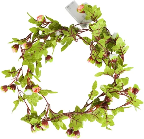 Vista 2 de Guirnalda de luces de rosas de 9.84 pies, funciona con pilas, luces de hadas de rosas artificiales, hojas de flores, vid, para interiores