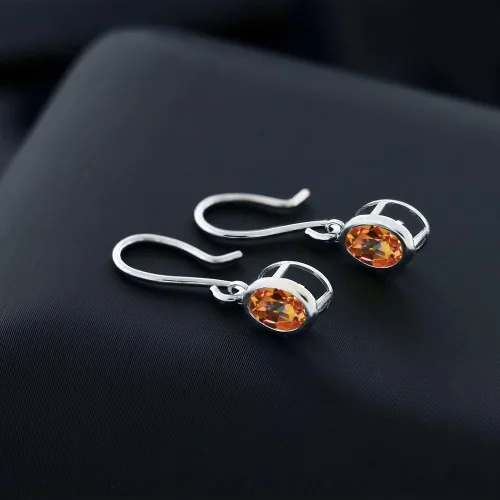 Vista 75 de Gem Stone King Aretes colgantes de plata de ley 925 de 0.276 x 0.197 in con piedra natal ovalada de alambre francés para mujer