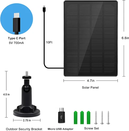 Vista 13 de Panel solar para cámara exterior, cargador solar resistente al agua IP66, suministro de energía solar continuo para cámaras de seguridad, con cable