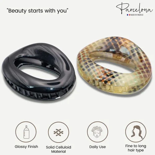 Vista 2 de Parcelona - Juego de 2 clips de celuloide de tubo plano francés pequeño de 2 1/2 pulgadas, agarre antideslizante, pinza para el cabello, accesorios