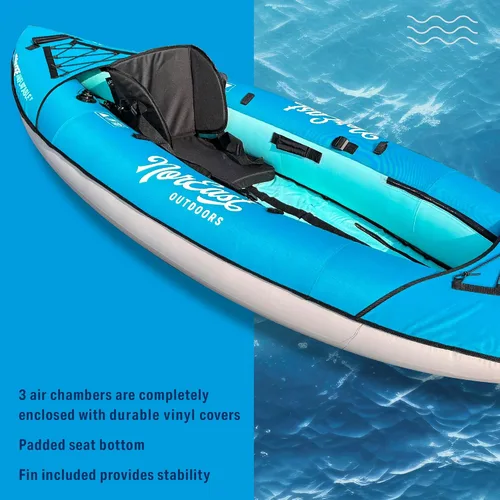 Vista 4 de Paquete de kayak inflable de 9 pies (Explorer) - Asiento inflable ajustable con respaldo, paleta ajustable, funda de transporte, bomba y kit