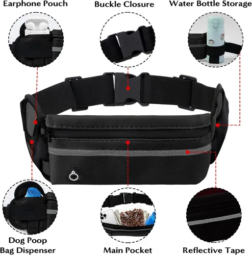 Vista 3 de Correa de perro manos libres, correas para correr en la cintura con bolsa con cremallera, cinturón reflectante ajustable, mango doble, elástico