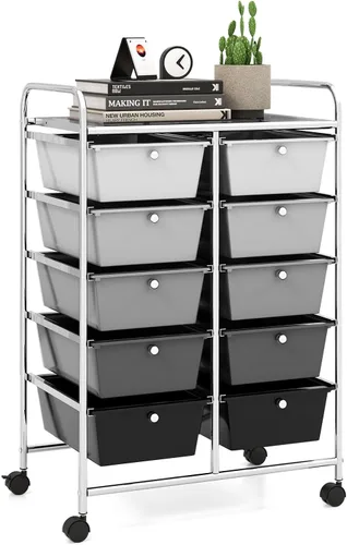 Vista 32 de LDAILY Carrito de almacenamiento con ruedas de 9 cajones, carrito rodante con cajones para aula, organizador de manualidades con ruedas con marco