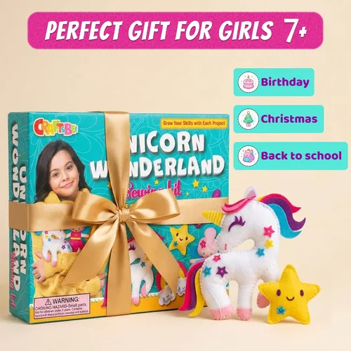 Vista 8 de Kit de Costura de Unicornio Mágico para Niñas de 7+ - Crea 5 Adorables Animales de Fieltro y una Almohada Acogedora - Manualidades DIY Divertidas