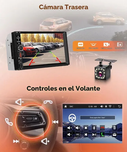 Vista 5 de Rimoody Estéreo doble del coche del din, 7" Carplay inalámbrico de la radio