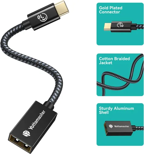 Vista 5 de Yottamaster Cable adaptador USB-C macho a USB-A hembra OTG - 10Gbps para teléfono, laptop, tableta e interruptor - 3.3 ft/3.3 pies