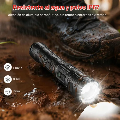 Vista 7 de Linterna 20000 Lúmenes Altos Recargable - Paquete de 2 Luz LED Flash Súper Brillante de 30W 24H de Larga Duración y Haz de 5000ft USB C Linterna