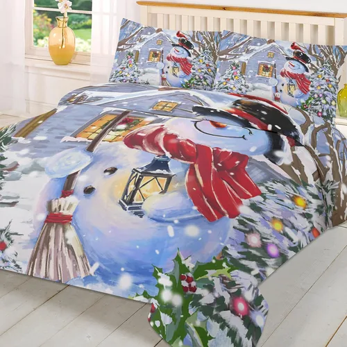 Vista 3 de Juego de funda de edredón de 3 piezas tamaño King, juego de edredón de cardenales de muñeco de nieve de Navidad con 2 fundas de almohada, funda