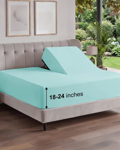 Vista 110 de Sábana bajera ajustable extra profunda Twin XL – Sábana bajera individual de lujo de hotel solamente – Se adapta fácilmente a colchones de 18 a 24